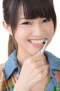 Closeup portrait of woman brushing teeth Royalty Free Stock Photo