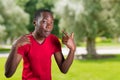 Closeup portrait of young african man thinking Royalty Free Stock Photo