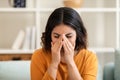 Closeup Portrait Of Young Arab Woman Crying At Home Royalty Free Stock Photo