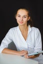 Closeup portrait of young female medical worker in office Royalty Free Stock Photo