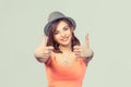 Woman student being excited giving thumbs up Royalty Free Stock Photo