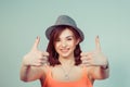 Woman student being excited giving thumbs up Royalty Free Stock Photo