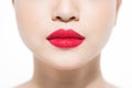 Closeup portrait of young woman`s lips zone make up Royalty Free Stock Photo