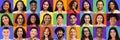 Closeup portraits of positive multiracial young people over various backgrounds Royalty Free Stock Photo