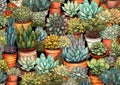 Closeup Potted Plants Table Illustration Tiled Header Colored Pe