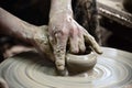 Closeup on potter man hands shaping ceramic craft Royalty Free Stock Photo