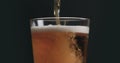 Closeup pour light ale beer in pint glass over black background Royalty Free Stock Photo