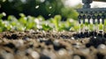 Closeup of a precision planting machines seed meter precisely dropping a single seed into the soil at a time