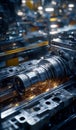 Closeup of a precisionengineered metal component in a manufacturing setting.jpeg Royalty Free Stock Photo