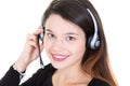 Closeup pretty call center operator young woman smiling