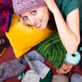 Closeup of a pretty woman with wool Royalty Free Stock Photo