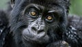 Closeup of a primate with orange eyes in the darkness of the jungle Royalty Free Stock Photo