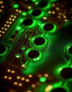 Closeup of the printed circuit board, created with generative AI
