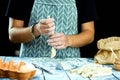 Closeup process making homemade pasta.