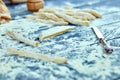 Closeup process making homemade pasta.