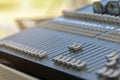 Closeup of the professional audio digital mixing console. Royalty Free Stock Photo