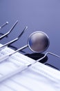 Closeup of professional dental tools on shiny table Royalty Free Stock Photo