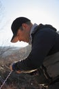 Fisherman preparing line