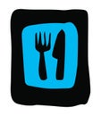 Road sign with a fork and knife. Vector drawing