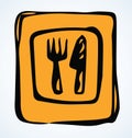 Road sign with a fork and knife. Vector drawing