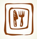 Road sign with a fork and knife. Vector drawing