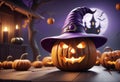 Closeup Pumpkin Halloween Wear Purple Witch