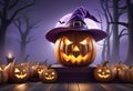 Closeup Pumpkin Halloween Wear Purple Witch