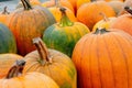 Closeup of pumpkins in variety of shapes, sizes and colors Royalty Free Stock Photo