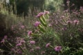 Pretty purple wildflowers in a green meadow with selective focus and blurred background.