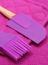 Closeup of purple silicone kitchen accessories