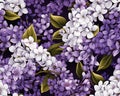Closeup of a purple and white floral pattern on lilacs clothes t