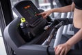 Closeup push start exercise treadmill cardio running