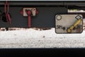 closeup railroad carriage adjustable lever releasing disconnecting