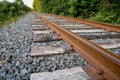 Closeup of railroad spikes and ties