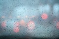 Closeup Rain drops on window glass.