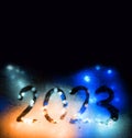 New year background of misted glass. 2023 numbers Royalty Free Stock Photo