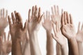 Closeup Of Raised Multiethnic Hands Royalty Free Stock Photo