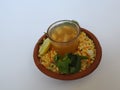 Ram Navami Hindu Festival Food Musk Melon Cool drink, Hesaru Bele with Lemon in a Sand Bowl on White Background