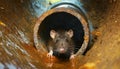 Close-up of a Rat Inside a Rusty Sewer Pipe - Generative Ai Royalty Free Stock Photo