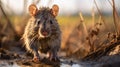 Closeup Rat Walking Through Muddy Ground - Ray Tracing Art