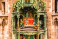 Closeup of the Rathaus-Glockenspiel under the sunlight in Munich, Germany