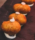 Close-up of a serving of croquettes