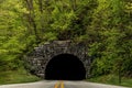 Closeup of Rattlesnake mountain tunnel with green trees Swain county, North Carolina