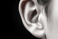 Closeup realism, Human ear in black and white, finely detailed Royalty Free Stock Photo