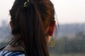 Closeup rear view of a black women`s hair