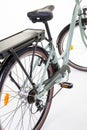 Closeup rear view of ebike electric bicycle under white background