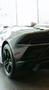 Closeup rear view of a grey Lamborghini