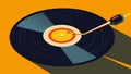 A closeup of a record needle tracing a path on a vinyl creating a symphony of sound. Vector illustration. Royalty Free Stock Photo