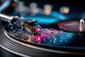 Closeup of Record Player Needle on Vinyl with Water Drops Royalty Free Stock Photo