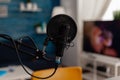 Closeup of recording microphone in home studio Royalty Free Stock Photo